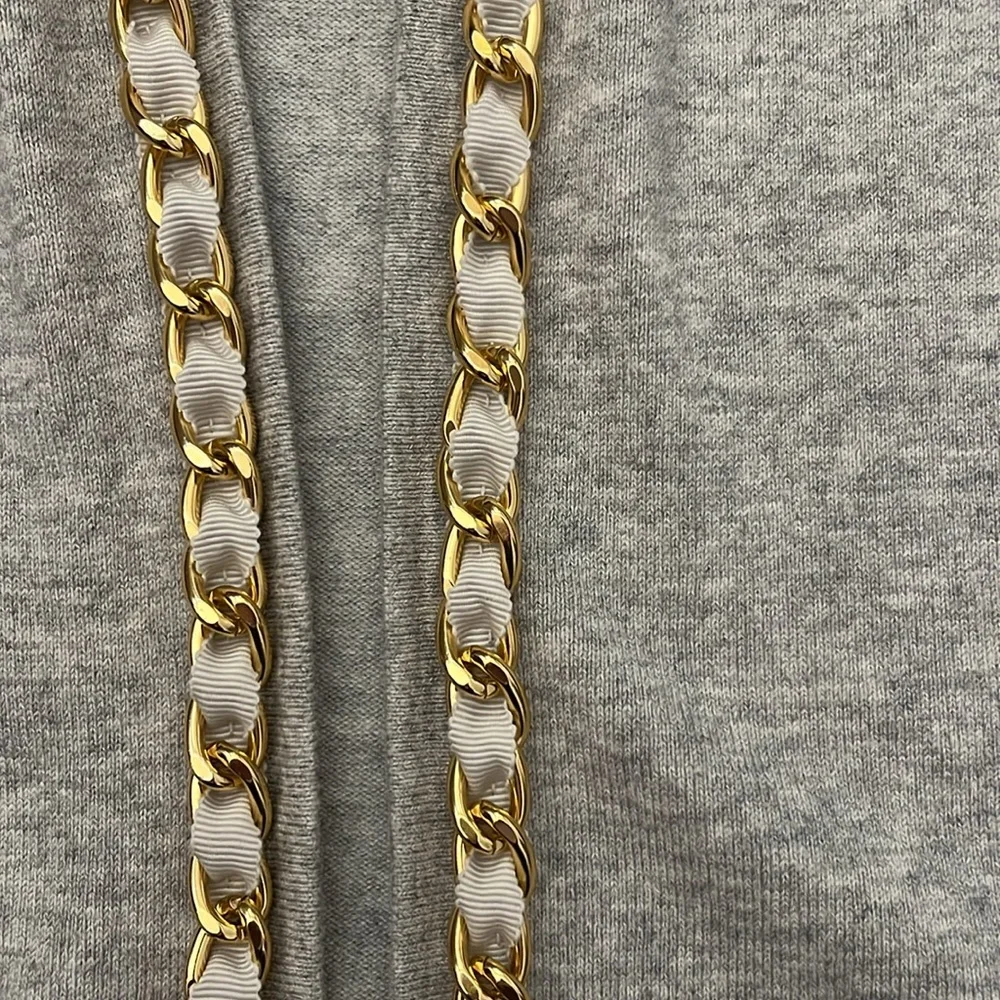 J. McGlaughlin Gray Cotton Blend Gold Chain Detail Cardigan Size Small - Picture 6 of 8